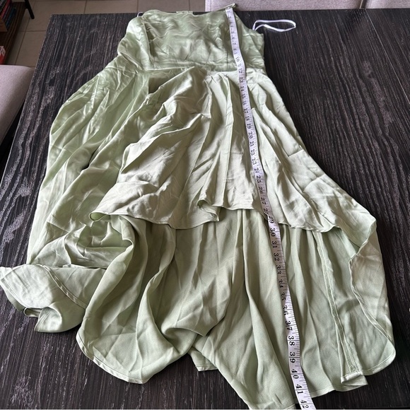 Lulus Days Like Today Sage Green Satin Asymmetrical Tie-Back Midi Dress, Large - Picture 9 of 9